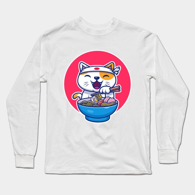 Cat Eating Ramen Noodle Long Sleeve T-Shirt by Catalyst Labs